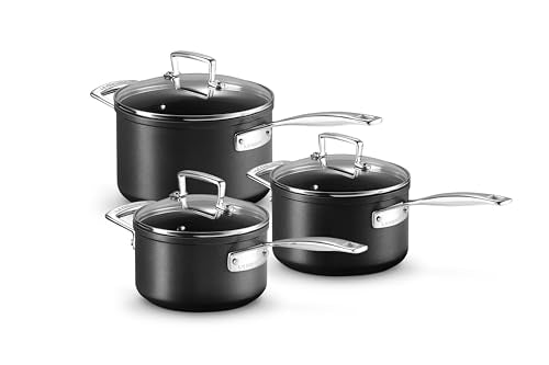 Le Creuset aluminum non-stick 3-piece professional pot set, Ø 16, 18 and 20 cm, suitable for all hob types including induction, anthracite/silver, 51803000010002 on sale