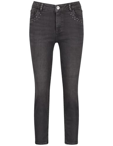 Taifun Damen 7/8 Jeans mit Nieten-Dekor Slim Fit unifarben, Washed-Out-Effekt 7/8 Länge Dark Grey Denim 36 im Sale