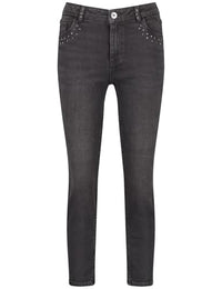Thumbnail for Taifun Damen 7/8 Jeans mit Nieten-Dekor Slim Fit unifarben, Washed-Out-Effekt 7/8 Länge Dark Grey Denim 36 im Sale