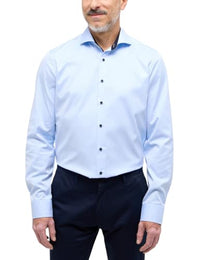 Thumbnail for ETERNA Slim Fit Cover Hemd Langarm Haifischkragen Blickdicht Struktur Mittelblau im Sale