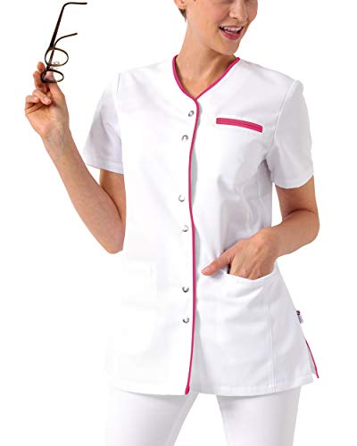 CLINIC DRESS Kasack Damen-Kasack 1/2 Arm V-Ausschnitt mit Brusttasche und 2 Seitentaschen 60 Grad waschbar weiß/grau 34 im Sale
