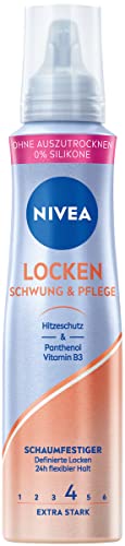 NIVEA Locken Schwung & Pflege Schaumfestiger Extra Stark (150 ml), pflegender Haarschaum mit Hitzeschutz, Panthenol & Vitamin B3, Lockenschaum mit 24h Halt (Haltestufe 4) im Sale
