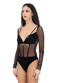 Thumbnail for PATRIZIA PEPE Women's long-sleeved bodysuit, black, with tulle and velvet details, black, 2 on sale