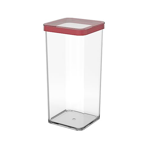 Rotho Loft square storage container 1.5l with lid and seal, plastic (SAN) BPA-free, transparent/red, 1.5l (10.0 x 10.0 x 21.4 cm) on sale