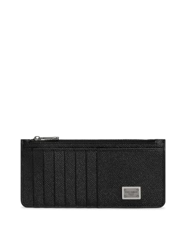 Dolce & Gabbana Vertikaler Kartenhalter aus Kalbsleder für Herren mit Logo-Tag, Schwarz, Geldbörse im Sale