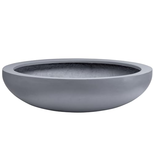 VIVANNO Plant Bowl Fiberglass Anthracite Plana 9x34 cm - Flower Bowl for Garden and Balcony - Robust Decorative Bowl on Sale