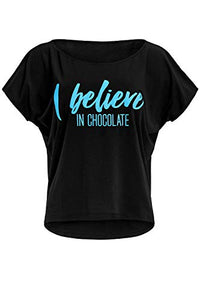 Thumbnail for WINSHAPE Damen Ultra leichtes Modal-Kurzarmshirt MCT002 mit neon blauem „I Believe in Chocolate” Glitzer-Aufdruck, Dance Style im Sale