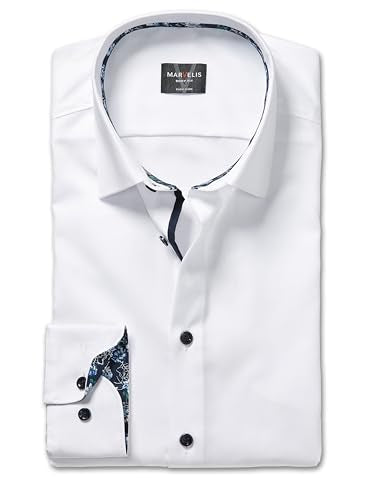 Marvelis Men's Long Sleeve Body-Fit Shirt, Plain, 18 New York Kent, White 00,44 on Sale