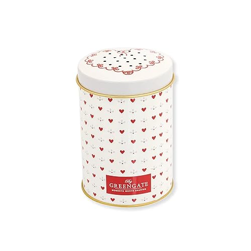 GREENGATE Weißer Zuckerstreuer in Dose mit Herzen „Layla“ Shabby Chic, Vintage 6,5xh10 cm