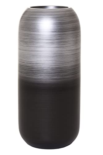 VIVANNO Floor Vase Planter Fiberglass Silver Black Satin Chrono 75x24 on Sale