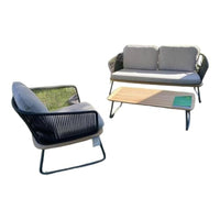 Thumbnail for Weishäupl Garten-Sitzgruppe Denia Stoff 3 Grau Sofa Sessel Tisch im Sale