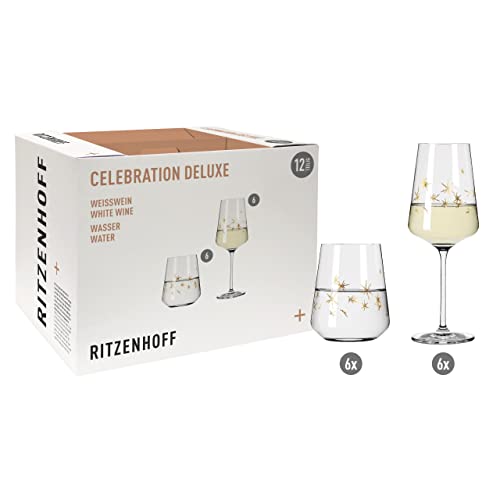 RITZENHOFF 6111014 Weißwein- und Wasserglas Set - Serie Celebration Deluxe - 12 Stück, für 400 ml - Designerstück im Sale
