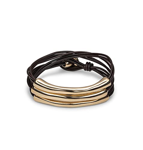 Uno De 50 Women's Bracelet Gold-Plated Partially Gold-Plated Leather 16 cm - PUL0856MARORO0 on Sale
