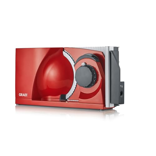 GRAEF Klappbarer Allesschneider MYtiny | Universale elektrische Schneidemaschine für die Küche MT1003 | Wurst, Gemüse, Brotschneidemaschine | Alleschneidemaschine klappbar | rot im Sale