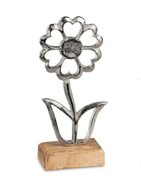 Thumbnail for formano Dekoaufsteller Blume aus Aluminium & Mangoholz 20 cm - Silberfarben im Sale