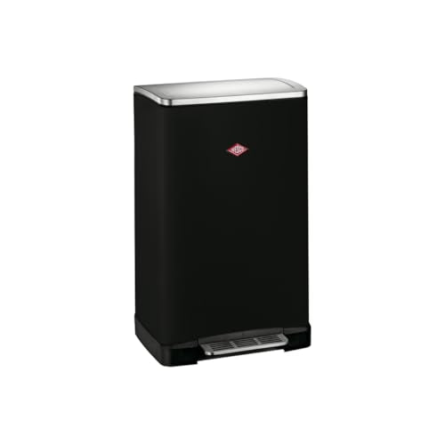 Wesco Big Double Boy waste bin in matt black, powder-coated sheet steel, two separate 18-litre plastic inserts, stainless steel footrest, and bin bag holder on sale