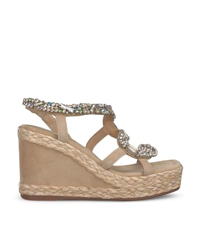 Alma en Pena V240977 Snakeskin Wedge Sandal, Suede, Black, 35 EU on Sale