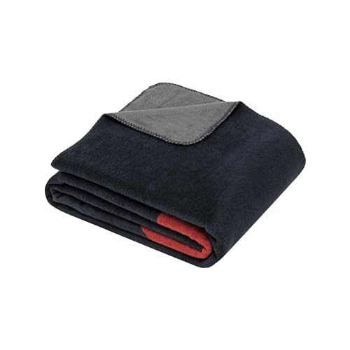Ibena Kerava Decke 150 x 200 cm - Baumwollmix, weich, warm & waschbar, Kuscheldecke abstrakt blau braun im Sale