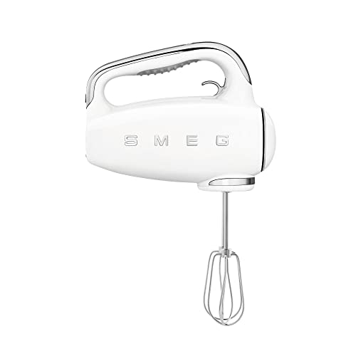 SMEG, HMF01WHEU Electric Mixer, 9 -Geschwindigkeitsniveaus, Turbofunktion, glattes Start -Start -up -System, 4 Peitschen, 2 Ganci -Mixer und umhüllt, 250W, Weiß im Sale