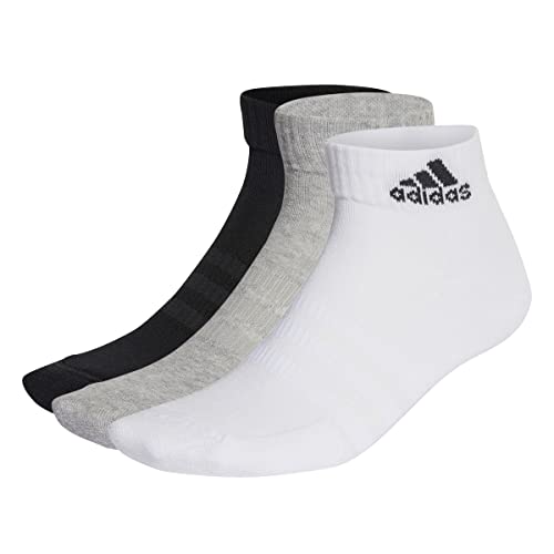 adidas Unisex Kinder Cushioned Sportswear Ankle Socks 3 Pairs, Medium Grey Heather / White / Black, 7-8 Years im Sale