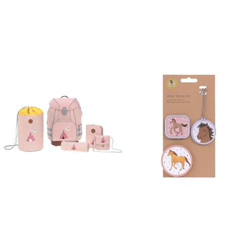 LÄSSIG Schulranzen Set mit Sporttasche, Federmäppchen & Anhänger und Patches Set (3 Stk.) mit Druckknopf/School Patches Set Horse im Sale