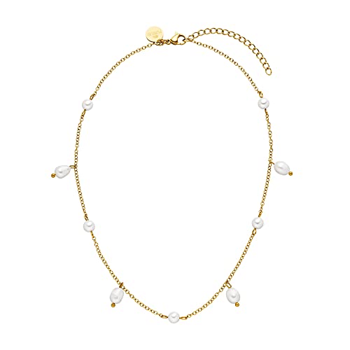 Purelei Pearl Drop Kette (Gold), Wasserfeste Halskette mit Perlen für Frauen, Elegante Halskette aus Edelstahl, Geschenk für Frauen, 35-40 cm Länge verstellbar im Sale