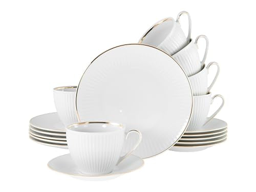 CreaTable 22845 Series Valenica tableware set for 6 people, coffee service made of porcelain, white/gold on sale