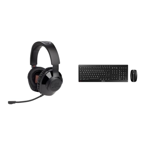 JBL Quantum 350 Over-Ear Gaming Headset – Wireless 2.4 GHz und USB-C-Anschluss & Cherry Stream Desktop Recharge, kabelloses Tastatur- und Maus-Set im Sale