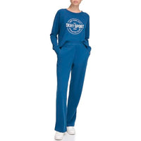Thumbnail for DKNY Women's Metallic Bubble Logo Wide Leg Track Pant with Pockets, Poseidon, Large on sale