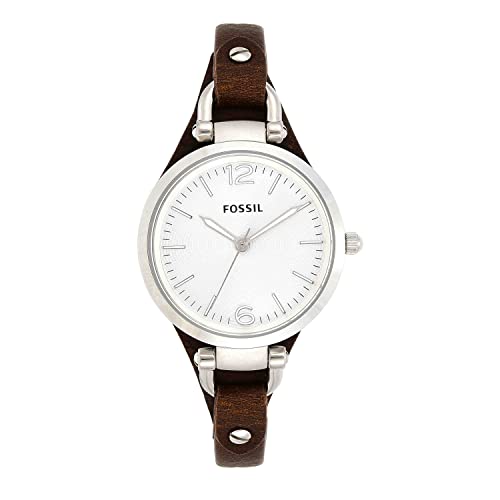 Fossil Uhr für Damen Georgia, Quarzwerk, 32mm Silbernes Edelstahlgehäuse mit Echtlederarmband, ES3060 im Sale