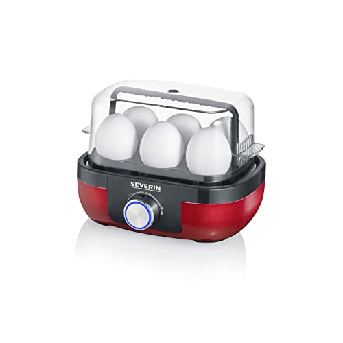 SEVERIN egg cooker for 6 eggs with electronic cooking time control, including measuring cup with egg piercer, egg cooker with poaching insert, black/red, 420 W, EK 3168 on sale