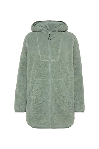 SOCCX Damen Lange Kapuzenjacke aus Teddyplüsch Blue Navy im Sale