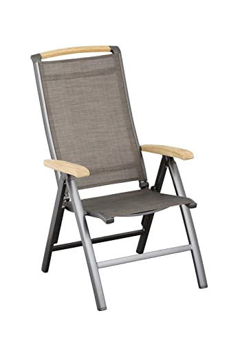 Kettler Multipositionssessel Memphis Klappsessel Aluminium Anthrazit/Batyline Bronze mit Teak-Armlehnen im Sale