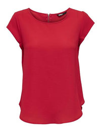 Thumbnail for ONLY Women's Plain Short Sleeve Blouse | Basic Round Neck | Blouses T-Shirt Blouse Top ONLVIC, Colors: Red, on Sale