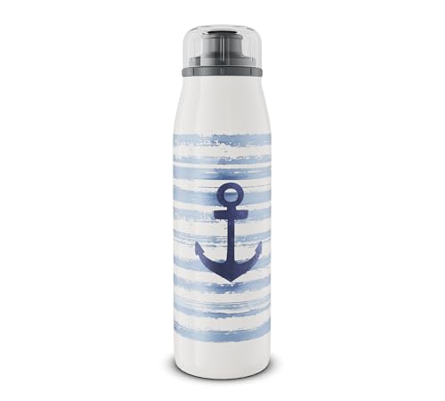 alfi KIDS ISO BOTTLE 500ml, Blue White Anchor, Insulated Drinking Bottle for Children, Stainless Steel, Leak-Proof with Screw Cap, Keeps Hot for 12 Hours, Cold for 24 Hours, BPA-Free, on Sale