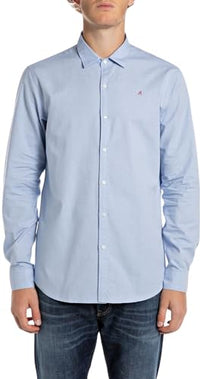 Thumbnail for Replay Herren Hemd Langarm mit Knopfleiste, Blau (Light Blue 010), im Sale