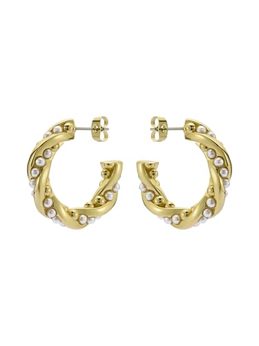Ted Baker London Tiyaa Twisted Pearl Hoop Earrings for Women (Gold/Pearl), Brass, Pearl on Sale