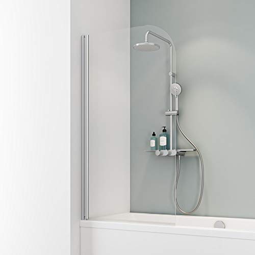 Schulte Duschwand Komfort zum Kleben, kein Bohren in Fliese notwendig, 80 x 140 cm, 5 mm Sicherheitsglas klar hell, alunatur, Duschabtrennung für Badewanne im Sale