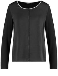 Thumbnail for Taifun Damen Blusenshirt mit Kontrastleisten Langarm unifarben Schwarz 36 im Sale