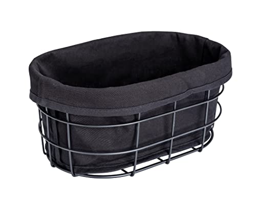 WENKO Brotkorb Mod. Bela, Black Outdoor Kitchen Korb für Brot, Brötchen und Baguette aus pulverbeschichtetem Metall mit waschbarer Einlage aus 100% Baumwolle, 27 x 17 x 11,5 cm, Schwarz im Sale