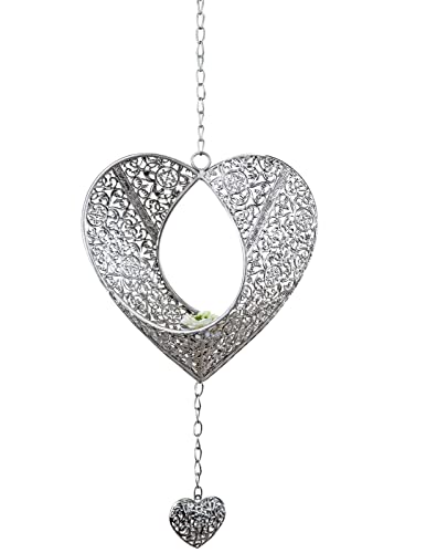 formano Deko Windlicht Hänger Teelicht Girlande Herz 22 cm Silber Metall im Sale