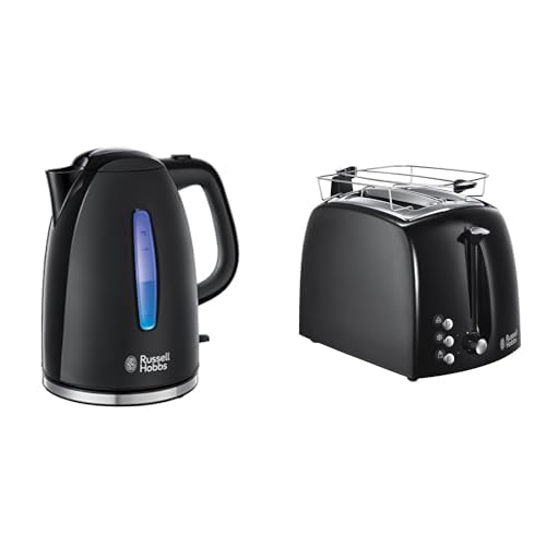 Russell Hobbs 2er Frühstücksset: Wasserkocher (2400W, LED Beleuchtung) + Toaster (extra breite Toastschlitze) [Serie Textures Plus] im Sale