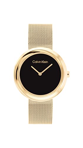 Calvin Klein analog quartz watch for women with yellow gold-tone stainless steel mesh link bracelet - 25200012 on sale