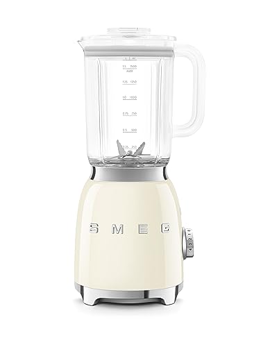 SMEG, BLF03CREU, 1,5 l Standmixer, 4 -Geschwindigkeitsstufen, 4 Automikprogramme, Abnehmbare Doppelklinge, Deckelöffnung transparent mit Dosierkappe, rutschfest, 800W, Creme im Sale