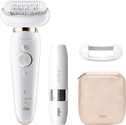 Braun Silk-épil 9 Flex, women's epilator / hair remover with flexible head, including facial epilator, cordless epilation, wide head with tweezers, gift for women, 9-005, white/gold on sale