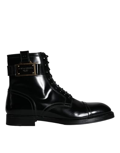 Dolce &amp; Gabbana Men's Black Logo Lace-Up Mid-Calf Boots, Black, 12 on Sale