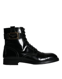 Thumbnail for Dolce & Gabbana Men's Black Logo Lace-Up Mid-Calf Boots, Black, 12 on Sale