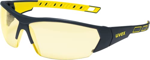 Uvex i-works Schutzbrille, Arbeitsschutzbrille mit supravision excellence Technologie, kratzfest & beschlagfrei, UV400-Schutz, Schwarz-Gelb/Amber im Sale