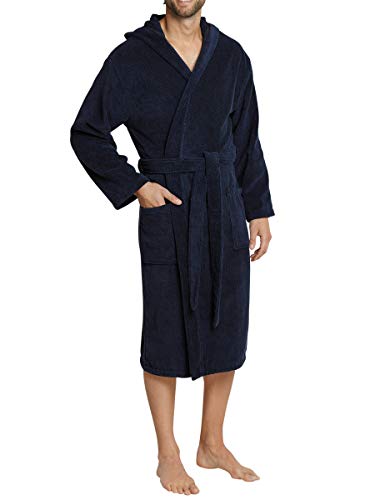 Schiesser Herren Bademantel mit Kapuze, Blau (815-navy), im Sale