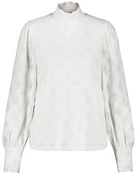 Thumbnail for Taifun Damen Blusenshirt mit semitransparentem Dessin Langarm, Puffärmel, Ärmelbündchen unifarben Offwhite 40 im Sale